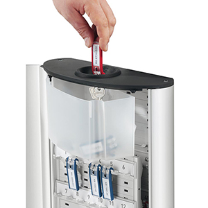 Schlüsselkasten, für 54 Schlüssel, BxTxH 302x118x400 mm, Einwurfschacht für Schlüssel, Zahlenschloss, metallic-silber