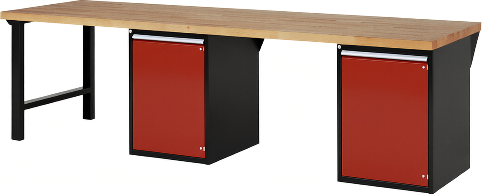 RAU Werkbank schwarz - rot - Breite 300 cm - Tiefe 90 cm - Höhe 89 cm - Buche-Massiv Arbeitsplatte 40 mm