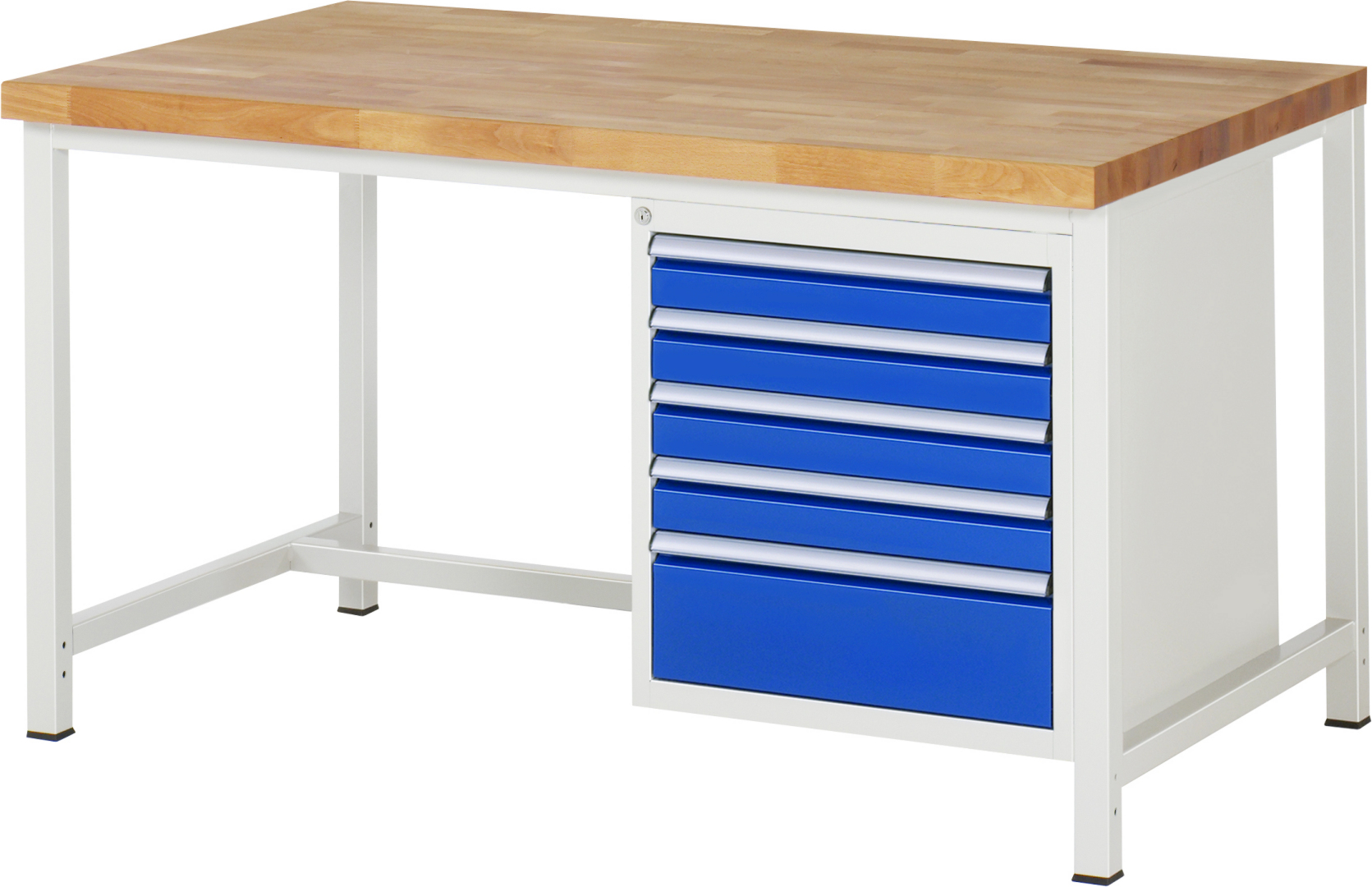 Werkbank Modell 8168,  BxTxH 1500x900x840 mm,  Buche-Massiv Arbeitsplatte 40 mm,  5 Schubladen mit  Auszug 90 %