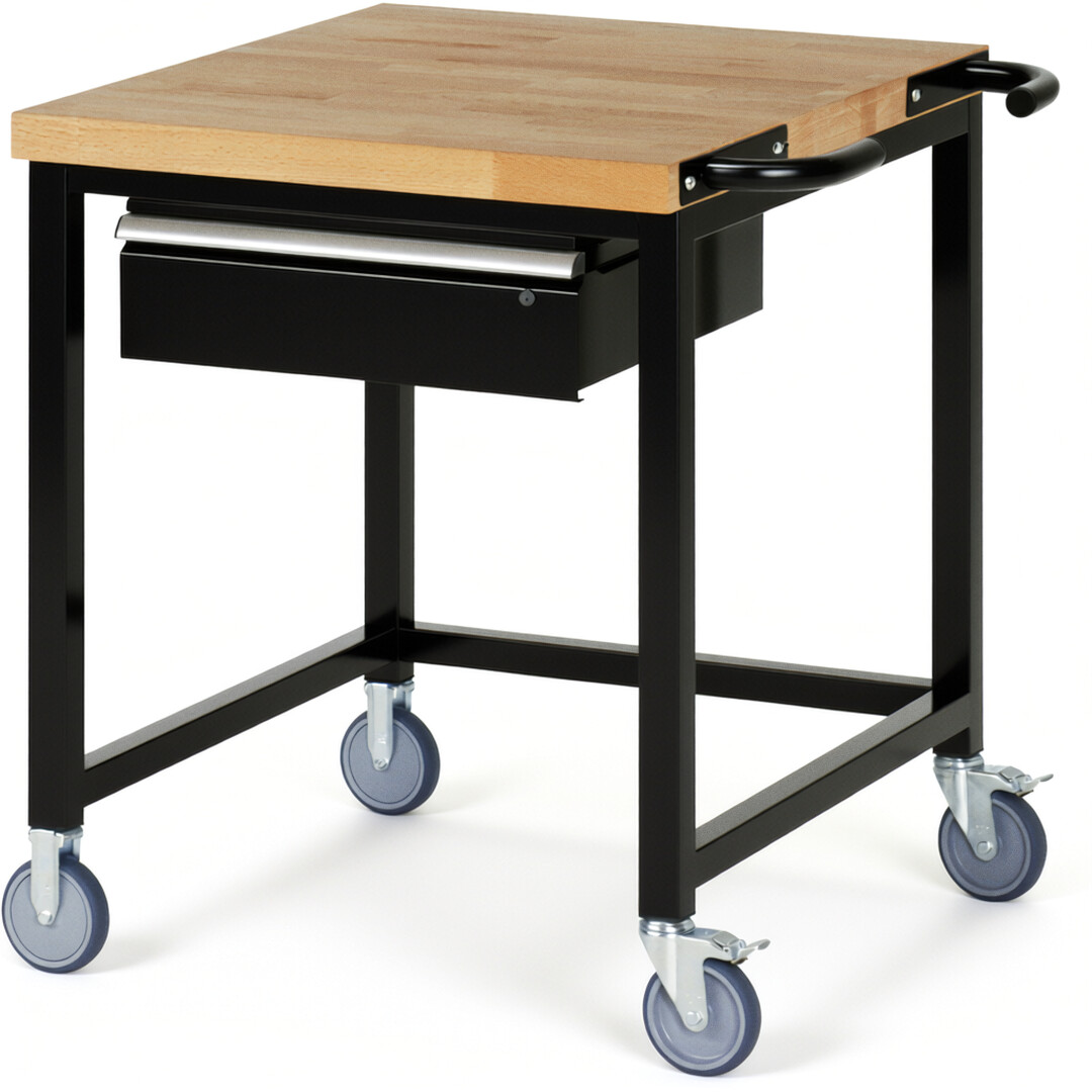 RAU Werkbank schwarz - Breite 75 cm - Tiefe 90 cm - Höhe 108 cm - Buche-Massiv Arbeitsplatte 40 mm