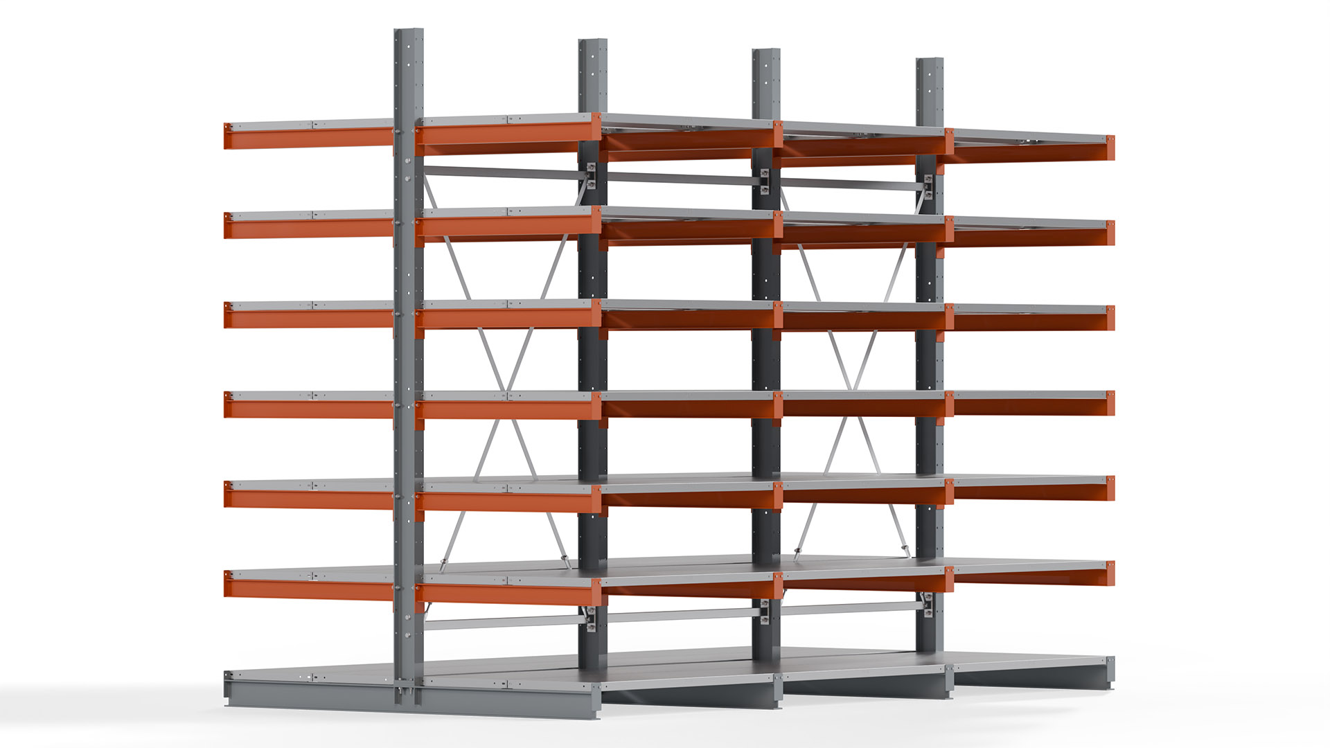 Kragarmregal KARL basic - lackiert - Breite: 384 cm - Höhe: 300 cm - Tiefe: 100 cm - Traglast je Kragarm: 450 kg - beidseitig