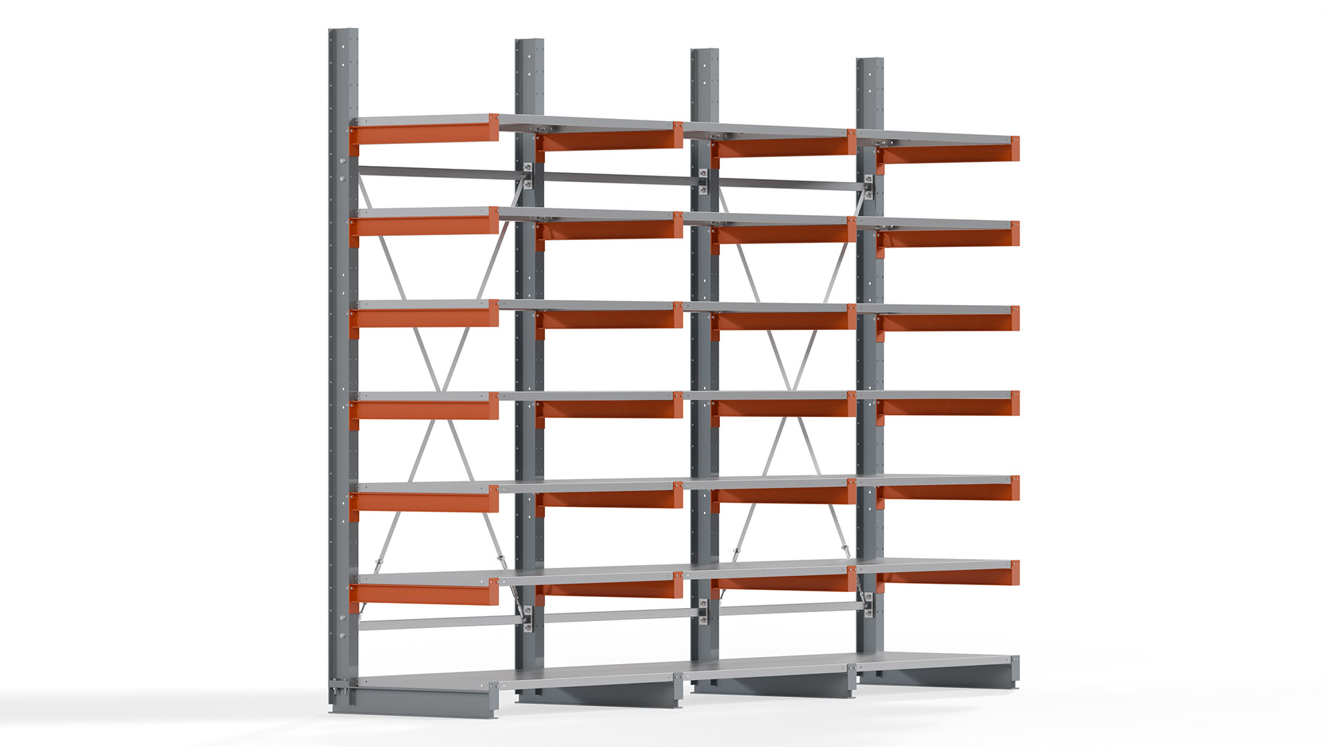 Kragarmregal KARL basic - lackiert - Breite: 384 cm - Höhe: 300 cm - Tiefe: 80 cm - Traglast je Kragarm: 550 kg - einseitig