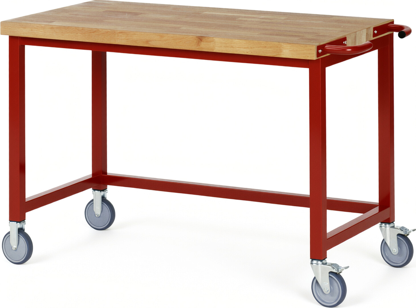 RAU Werkbank rot - Breite 125 cm - Tiefe 70 cm - Höhe 108 cm - Buche-Massiv Arbeitsplatte 40 mm