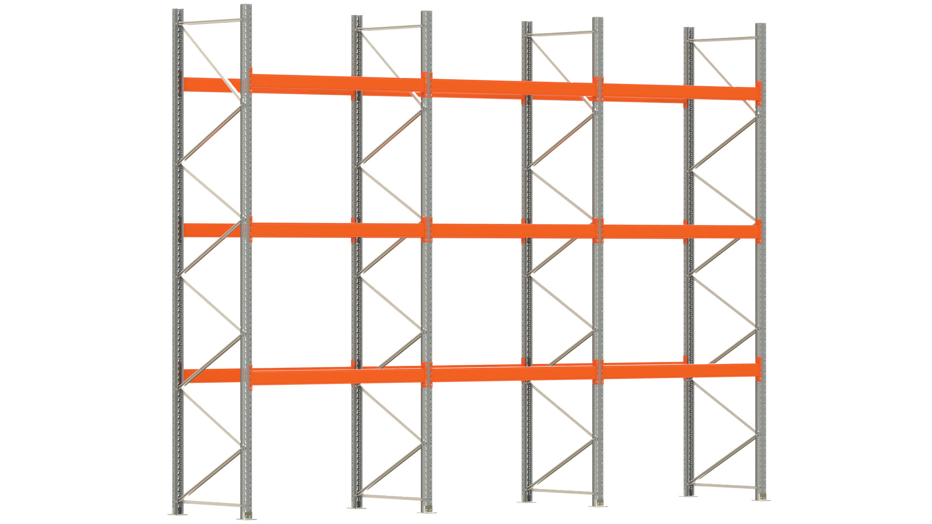 Palettenregal ARTUS - Breite 604 cm - Höhe 450 cm - Tiefe 110 cm - 3 Träger-Ebenen - max. Fachlast 3000 kg - 24 Palettenstellplätze