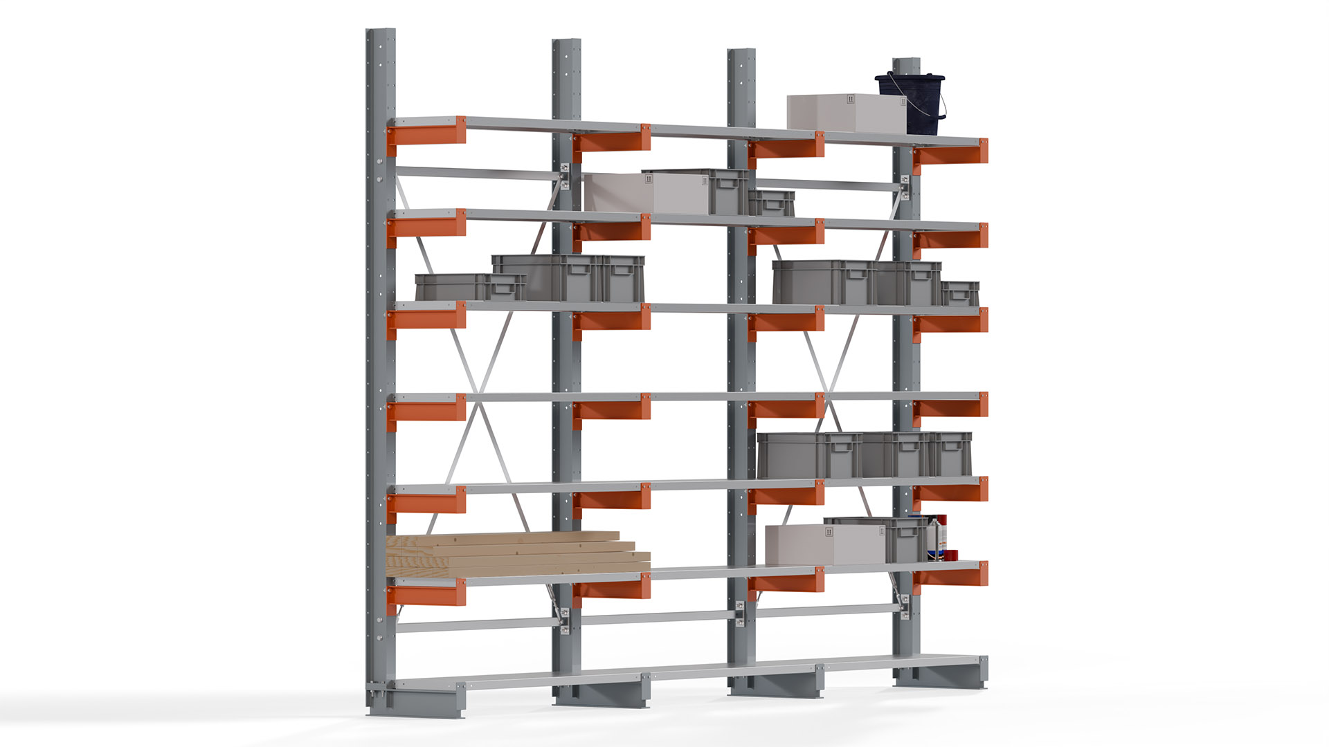 Kragarmregal KARL basic - lackiert - Breite: 384 cm - Höhe: 300 cm - Tiefe: 40 cm - Traglast je Kragarm: 1100 kg - einseitig