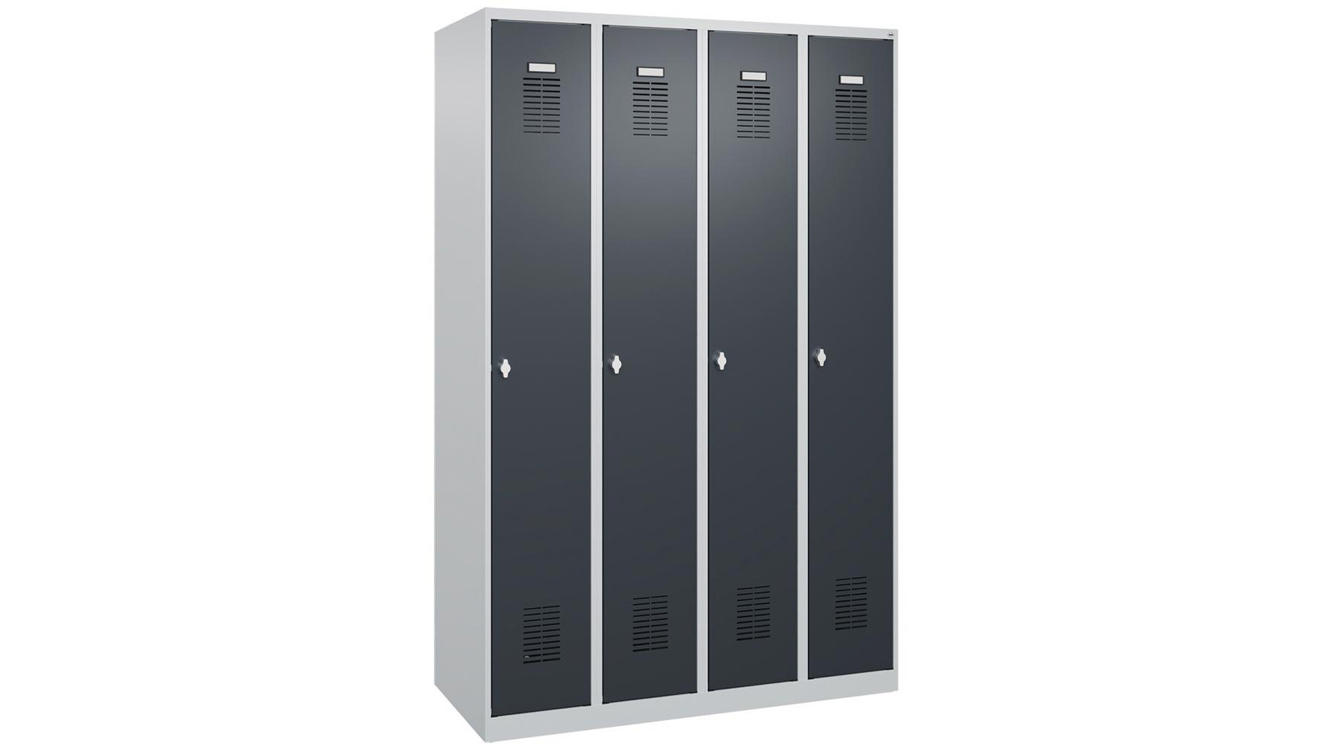 Garderobenschrank, bodenstehend, BxTxH 1200x500x1850 mm, 4 Abteile, B 300 mm,Drehriegel RAL 7035/7016