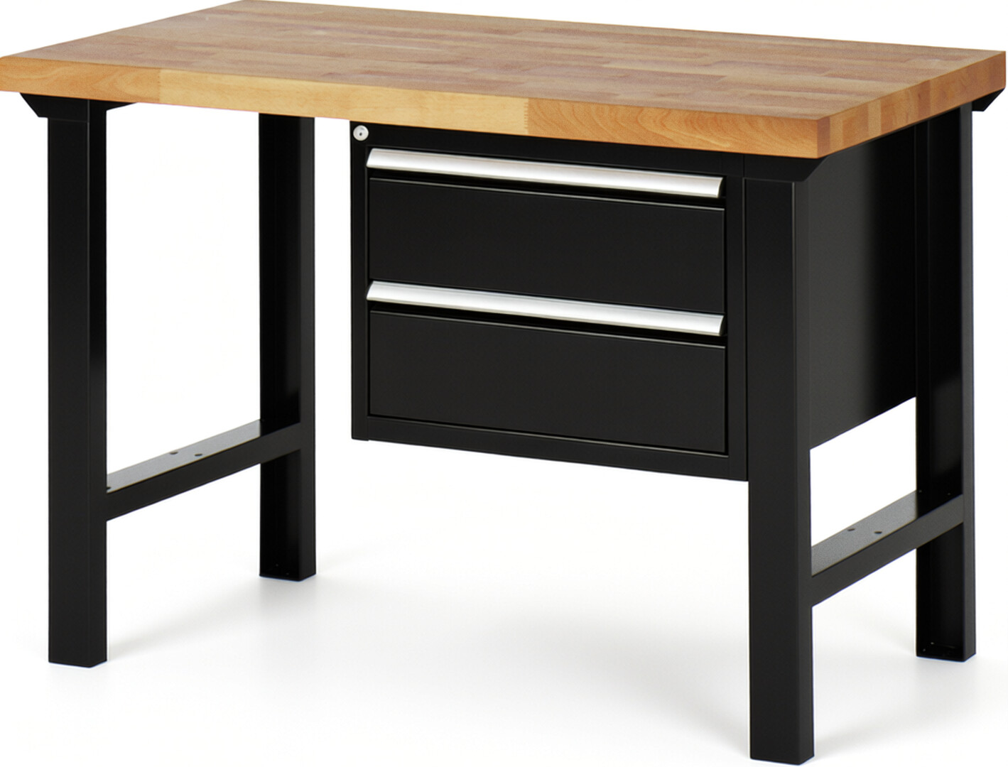 RAU Werkbank schwarz - Breite 125 cm - Tiefe 70 cm - Höhe 84 cm - Buche-Massiv Arbeitsplatte 40 mm