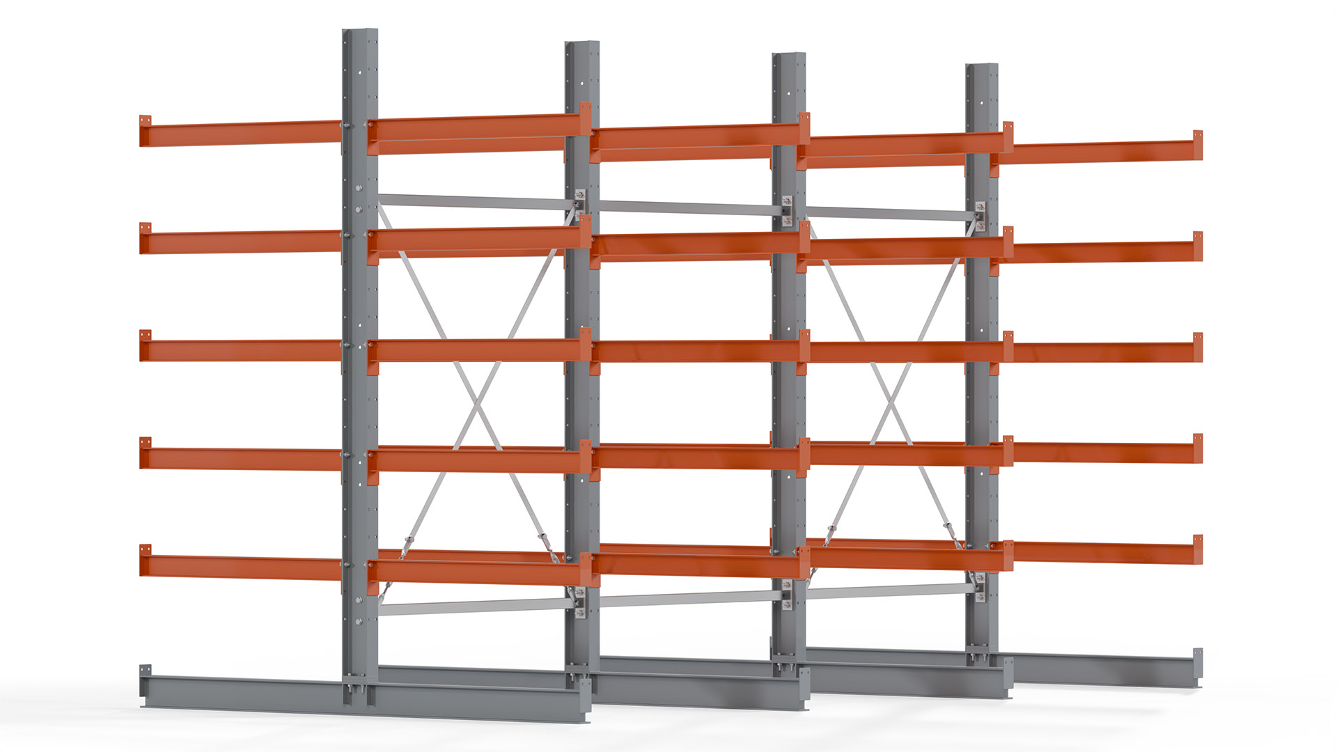 Kragarmregal KARL basic - lackiert - Breite: 384 cm - Höhe: 250 cm - Tiefe: 100 cm - Traglast je Kragarm: 450 kg - beidseitig