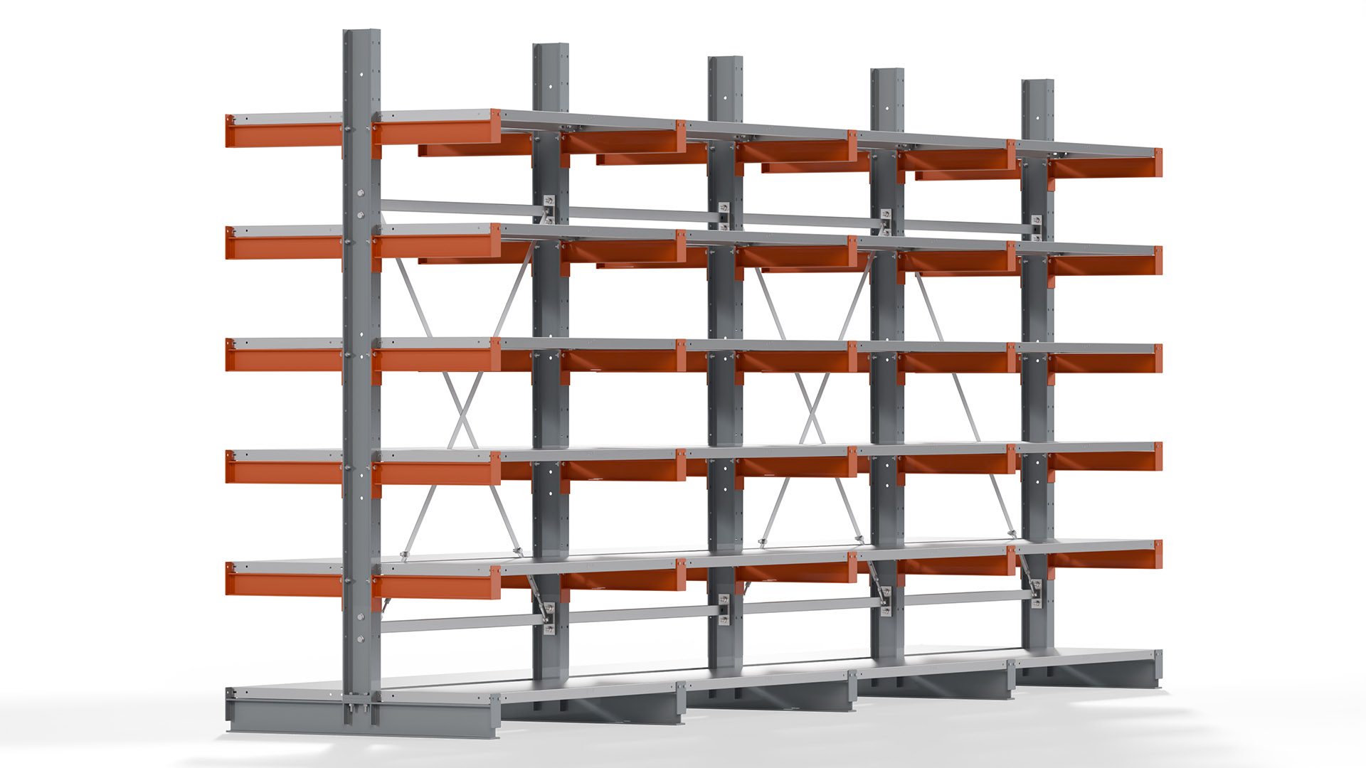 Kragarmregal KARL basic - lackiert - Breite: 512 cm - Höhe: 250 cm - Tiefe: 50 cm - Traglast je Kragarm: 870 kg - beidseitig