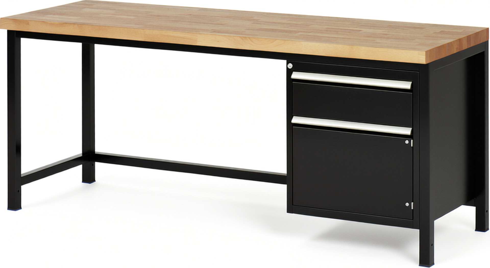 RAU Werkbank schwarz - Breite 200 cm - Tiefe 70 cm - Höhe 104 cm - Buche-Massiv Arbeitsplatte 40 mm