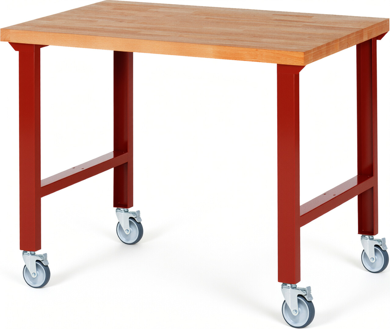 Fahrbare Werkbank Modell 7000 rot, BxTxH 1250x900x1000 mm,  Buche-Massiv Arbeitsplatte 40 mm