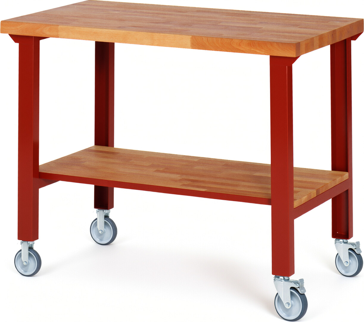 RAU Werkbank rot - Breite 125 cm - Tiefe 70 cm - Höhe 100 cm - Buche-Massiv Arbeitsplatte 40 mm