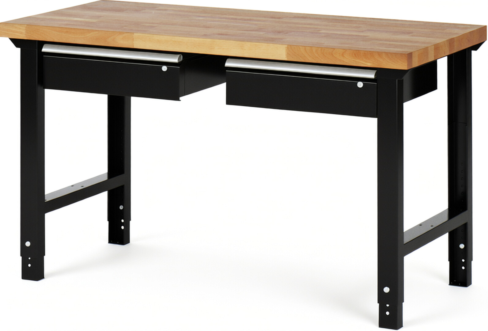 RAU Werkbank schwarz - Breite 150 cm - Tiefe 70 cm - Höhe 114 cm - Buche-Massiv Arbeitsplatte 40 mm