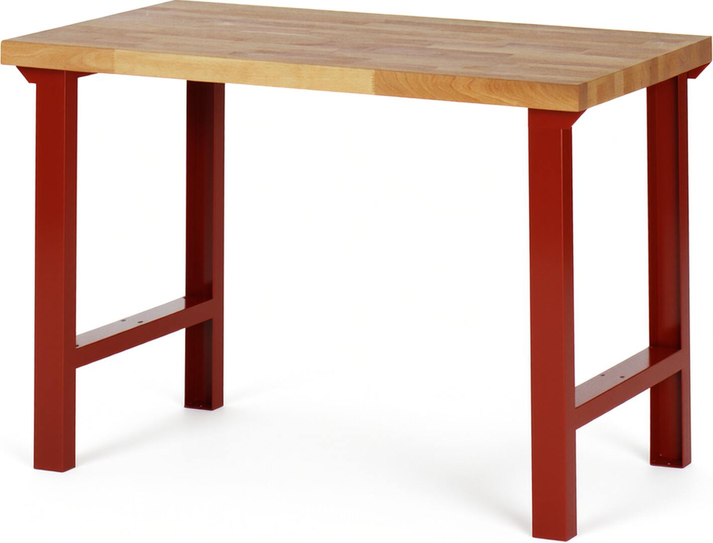 Werkbank rot, Breite 125 cm, Tiefe 70 cm, Höhe 84 cm,  Platte: Buche-Massiv-Arbeitsplatte