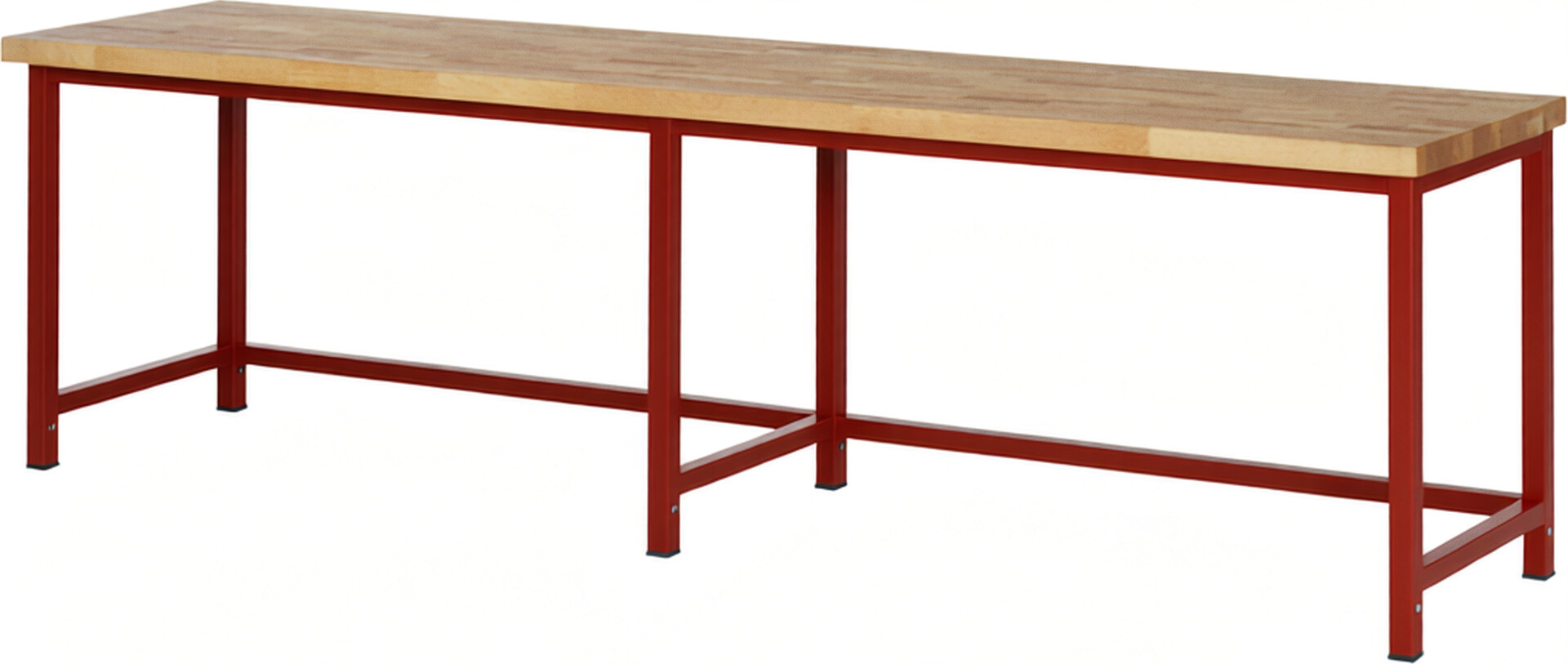 RAU Werkbank rot - Breite 300 cm - Tiefe 70 cm - Höhe 104 cm - Buche-Massiv Arbeitsplatte 40 mm