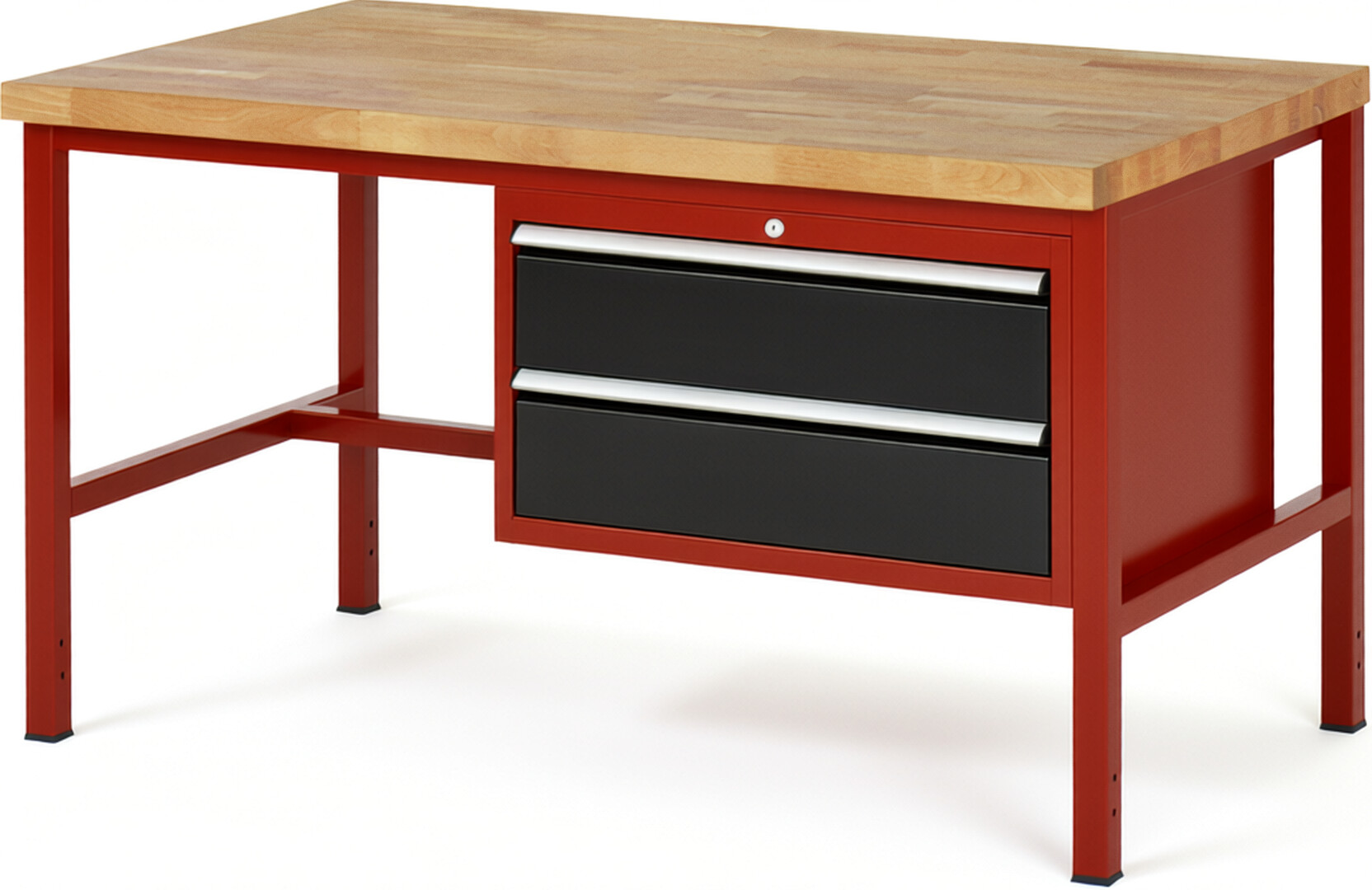 RAU Werkbank rot - schwarz - Breite 150 cm - Tiefe 90 cm - Höhe 104 cm - Buche-Massiv Arbeitsplatte 40 mm