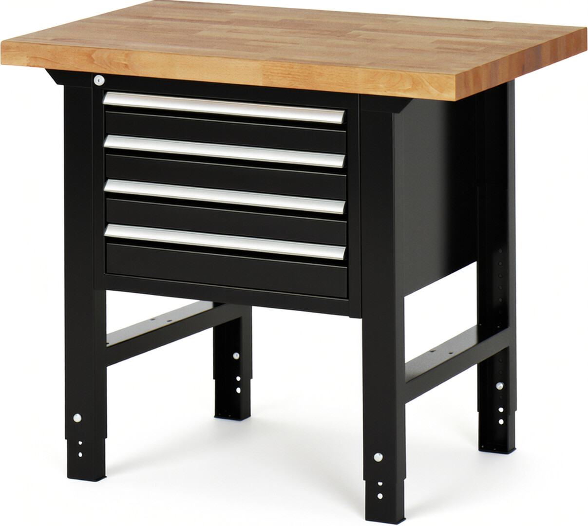 RAU Werkbank schwarz - Breite 100 cm - Tiefe 70 cm - Höhe 114 cm - Buche-Massiv Arbeitsplatte 40 mm