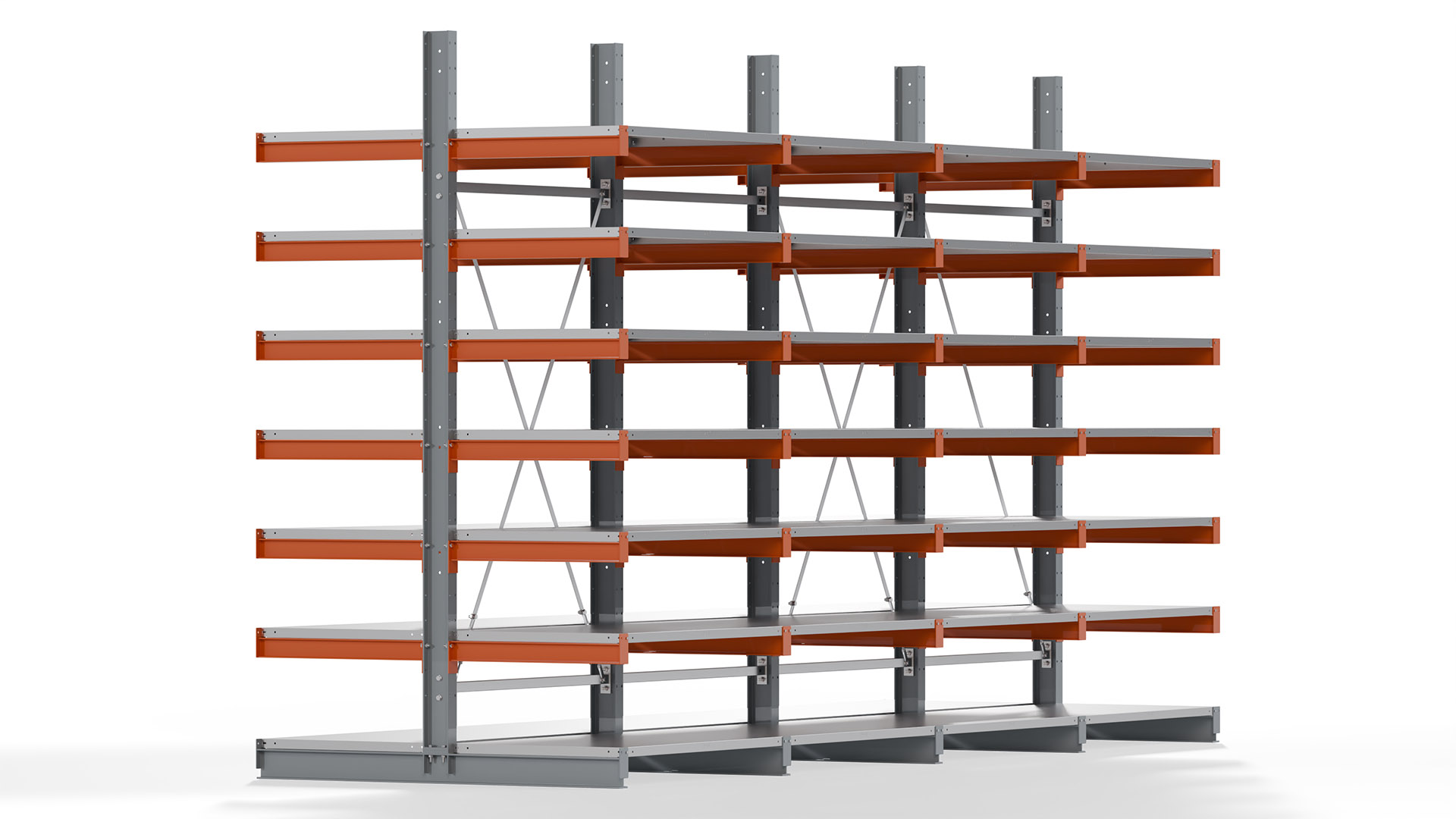 Kragarmregal KARL basic - lackiert - Breite: 512 cm - Höhe: 300 cm - Tiefe: 80 cm - Traglast je Kragarm: 550 kg - beidseitig