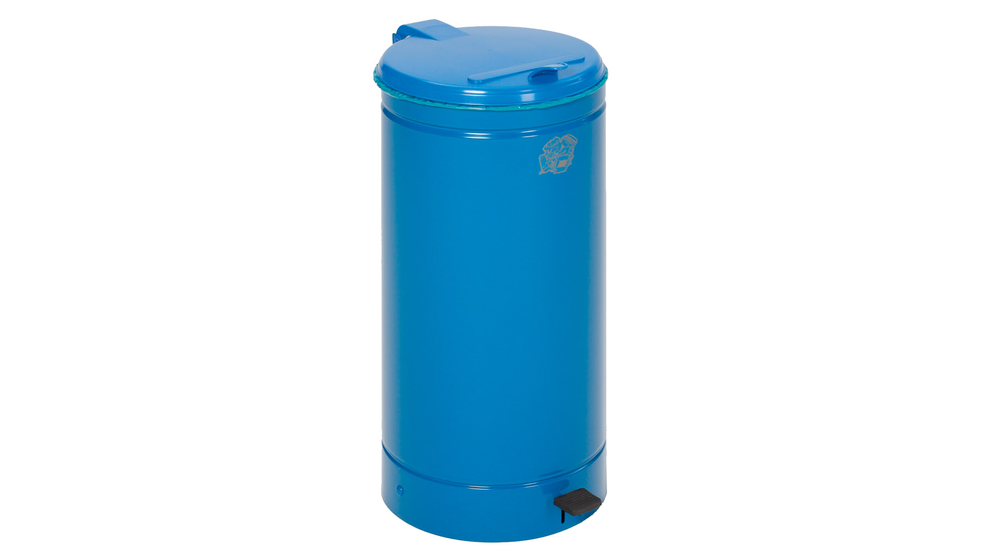 Tretabfallsammler, fußbetätigt, Stahlblech, Volumen 60 Liter, Durchm. 450 mm, Höhe 700 mm, Behälter enzianblau, Deckel blau