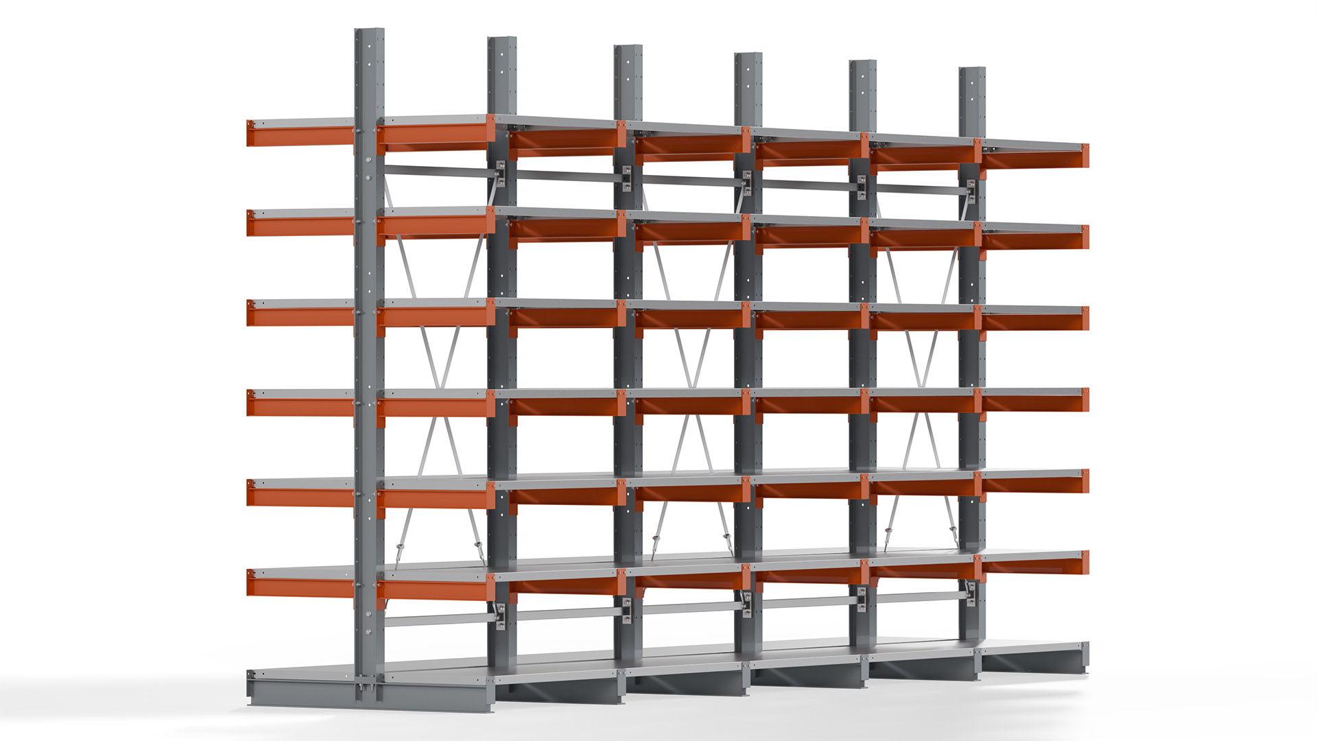 Kragarmregal KARL basic - lackiert - Breite: 500 cm - Höhe: 300 cm - Tiefe: 60 cm - Traglast je Kragarm: 740 kg - beidseitig
