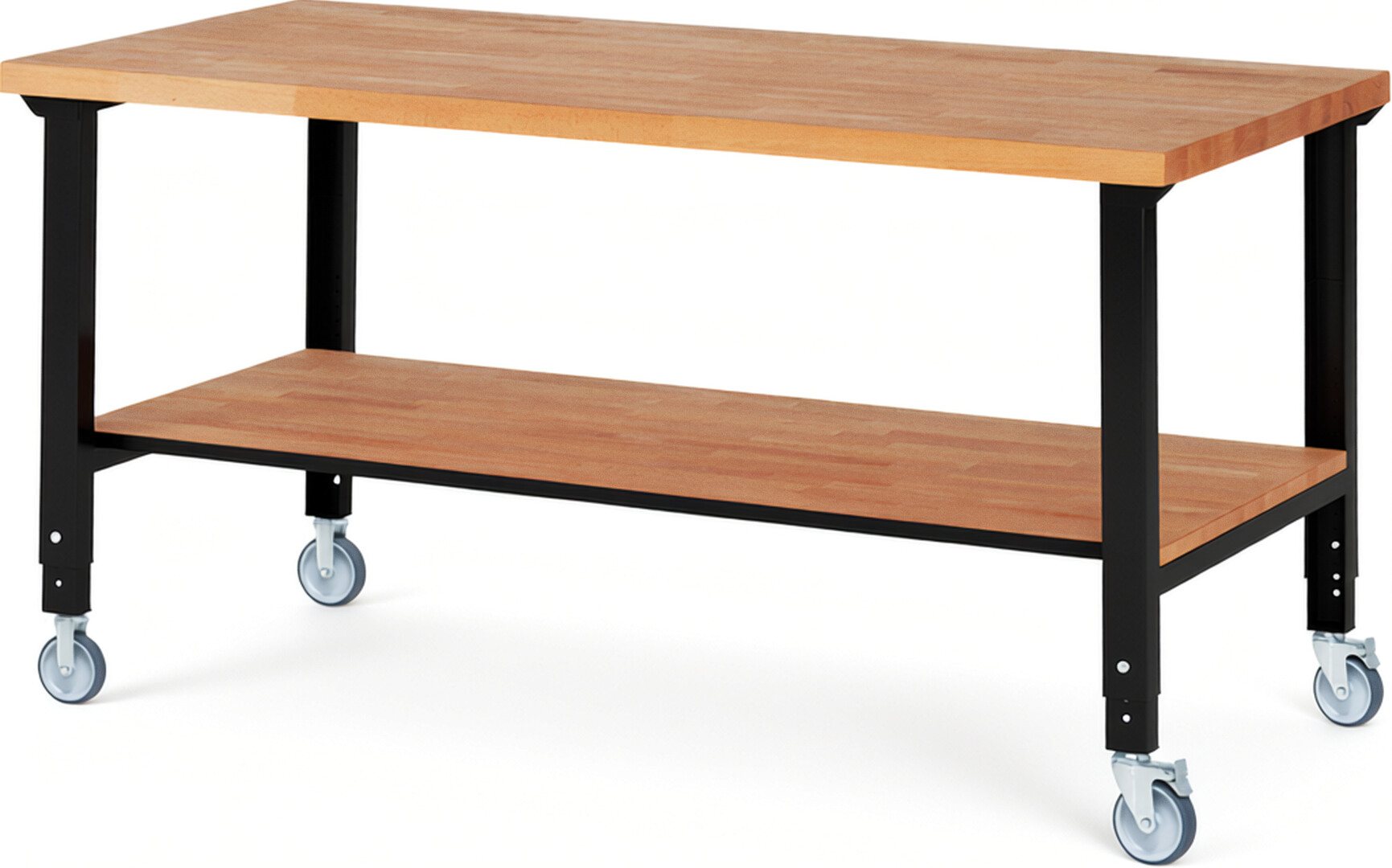 RAU Werkbank schwarz - Breite 200 cm - Tiefe 90 cm - Höhe 100 cm - Buche-Massiv Arbeitsplatte 40 mm