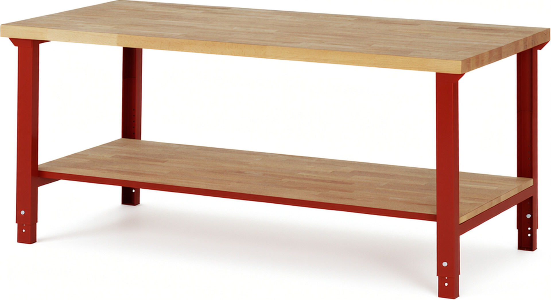 Werkbank Modell 7000 rot, BxTxH 2000x900x790-1140 mm,  Buche-Massiv Arbeitsplatte 40 mm