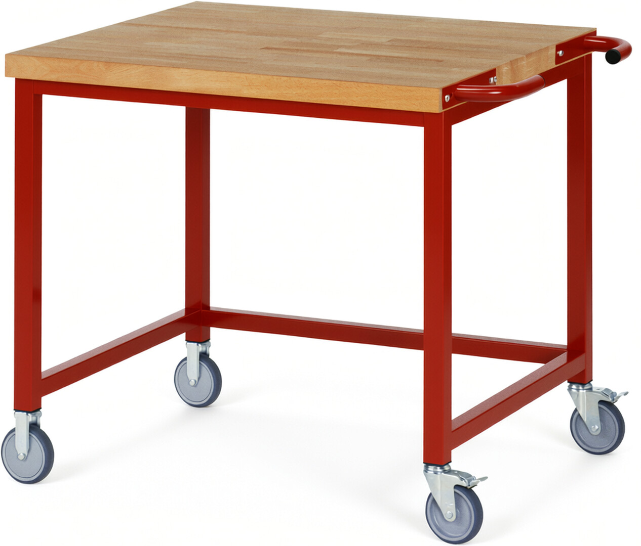 Fahrbare Werkbank Modell 8000 rot, BxTxH 1000x900x880-1080 mm,  Buche-Massiv Arbeitsplatte 40 mm