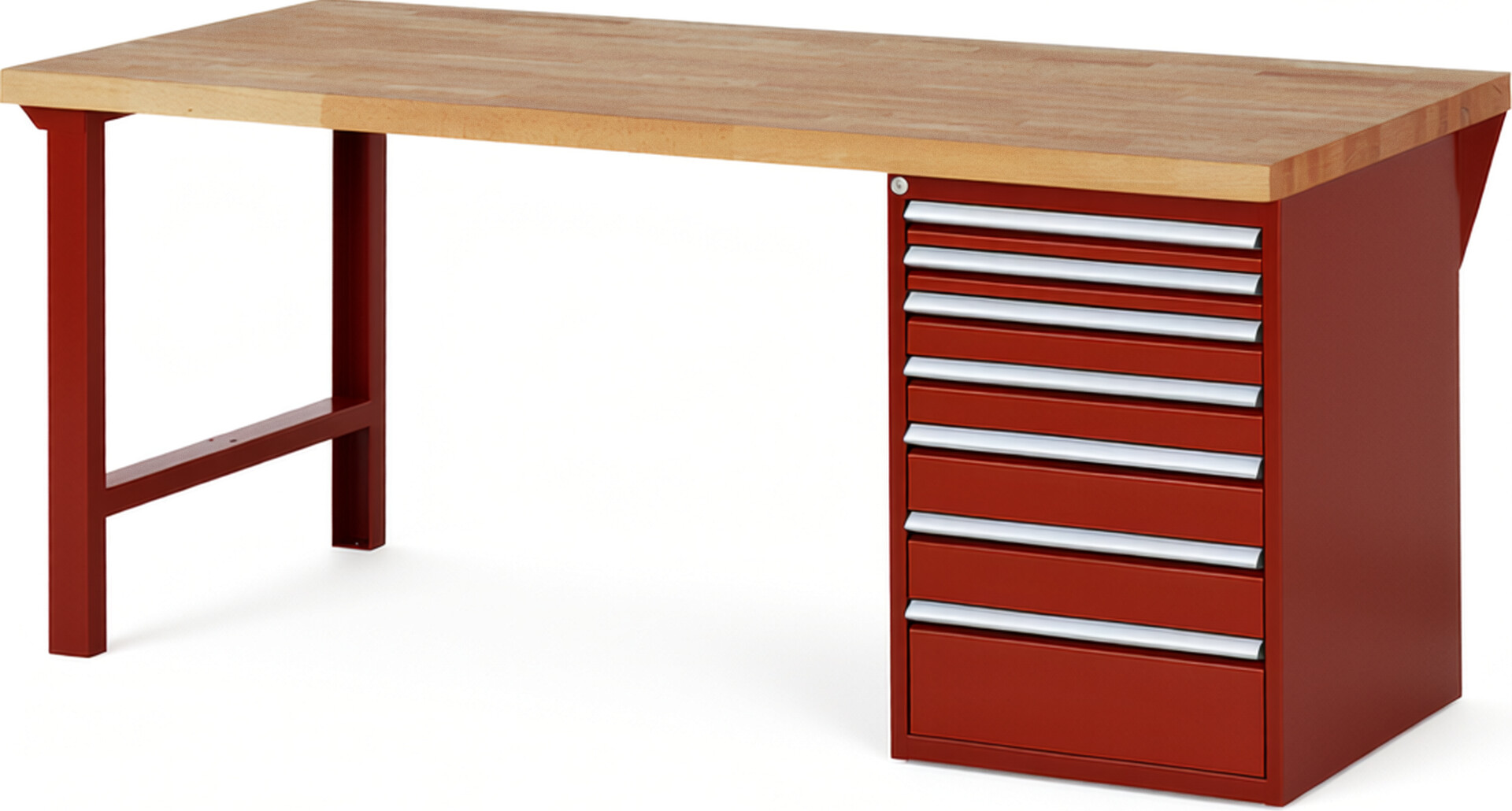 RAU Werkbank rot - Breite 200 cm - Tiefe 90 cm - Höhe 84 cm - Buche-Massiv Arbeitsplatte 40 mm