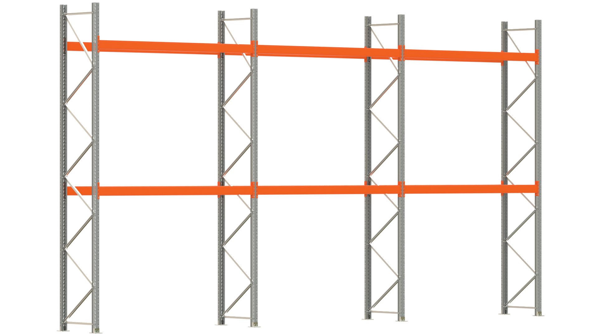 Palettenregal ARTUS - Breite 844 cm - Höhe 450 cm - Tiefe 80 cm - 2 Träger-Ebenen - max. Fachlast 3000 kg - 18 Palettenstellplätze