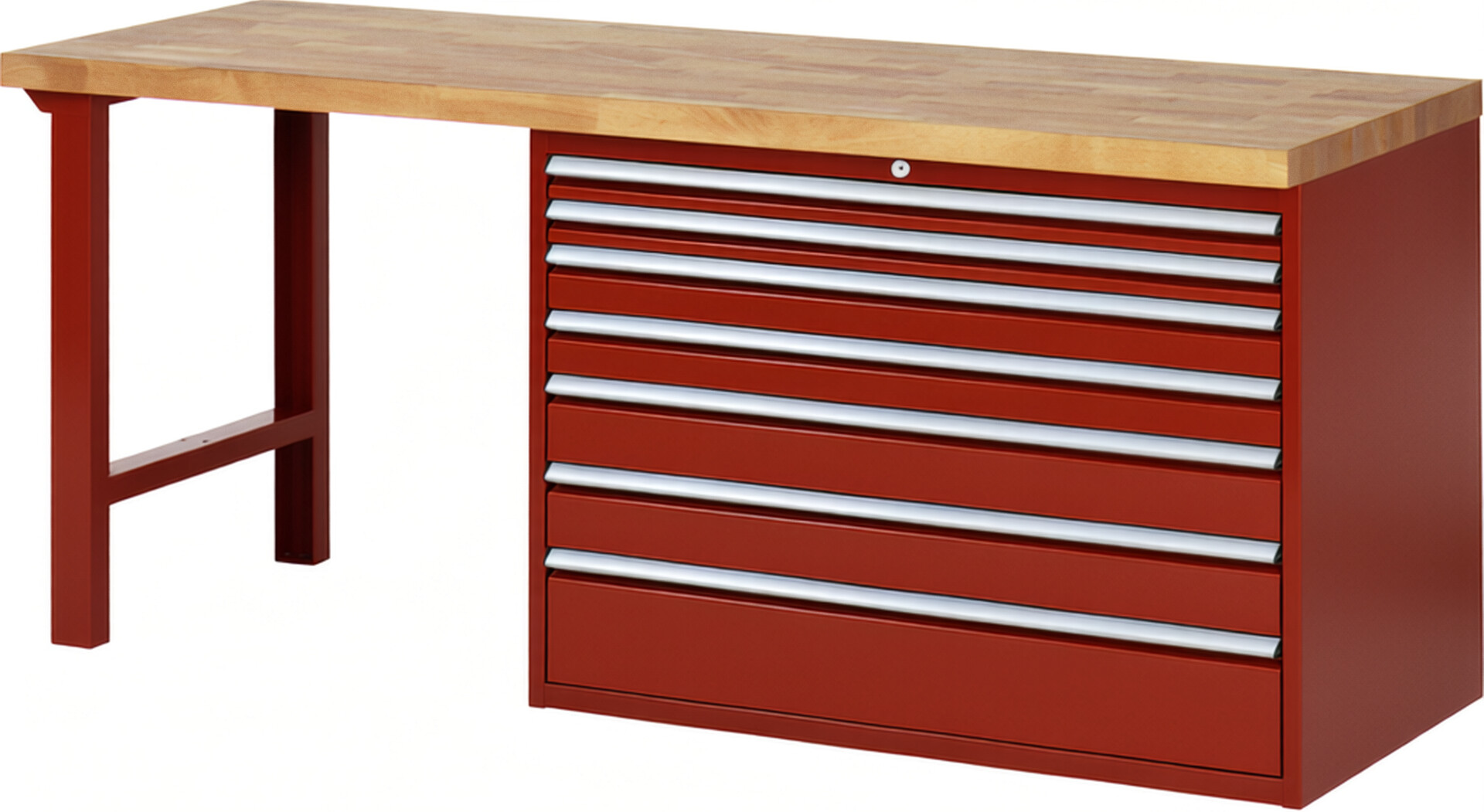 RAU Werkbank rot - Breite 200 cm - Tiefe 70 cm - Höhe 89 cm - Buche-Massiv Arbeitsplatte 40 mm