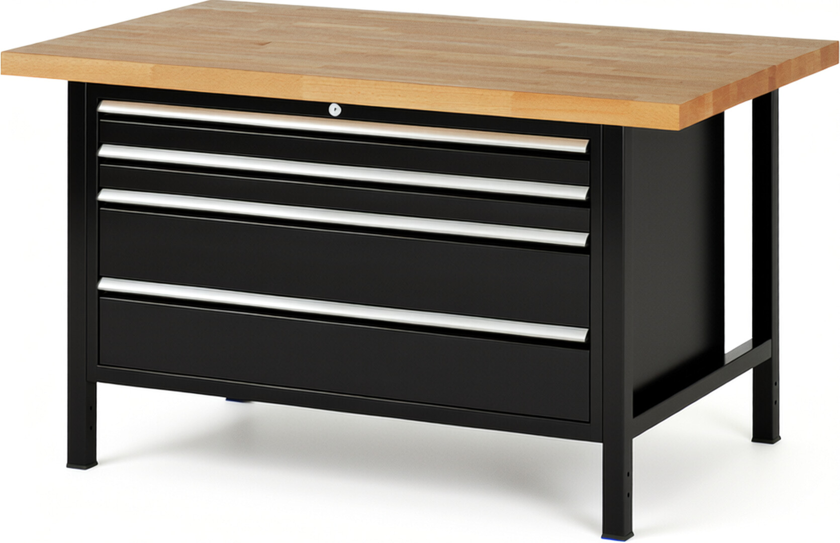 RAU Werkbank schwarz - Breite 150 cm - Tiefe 90 cm - Höhe 84 cm - Buche-Massiv Arbeitsplatte 40 mm