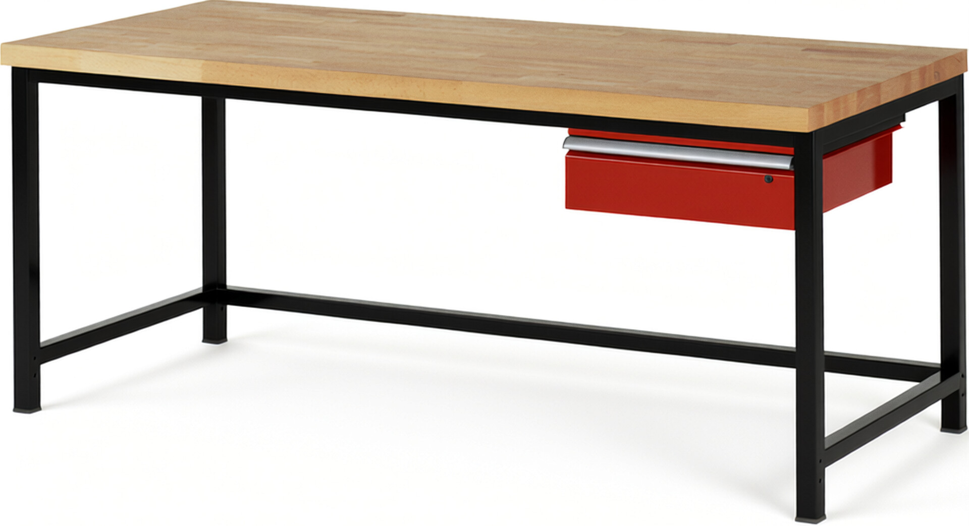 RAU Werkbank schwarz - rot - Breite 200 cm - Tiefe 90 cm - Höhe 104 cm - Buche-Massiv Arbeitsplatte 40 mm