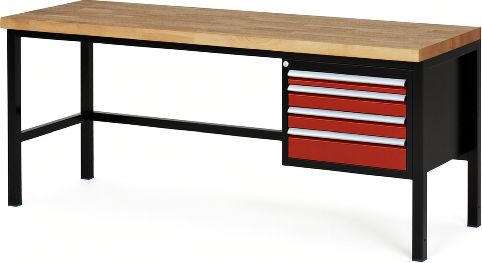 RAU Werkbank schwarz - rot - Breite 200 cm - Tiefe 70 cm - Höhe 104 cm - Buche-Massiv Arbeitsplatte 40 mm