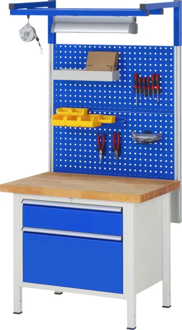 Werkbank Modell 8226 schwarz-rot, BxTxH 1000x700x840 mm,  Buche-Massiv Arbeitsplatte 40 mm,  3 Schubladen mit  Vollauszug 100 % und  SoftClosing