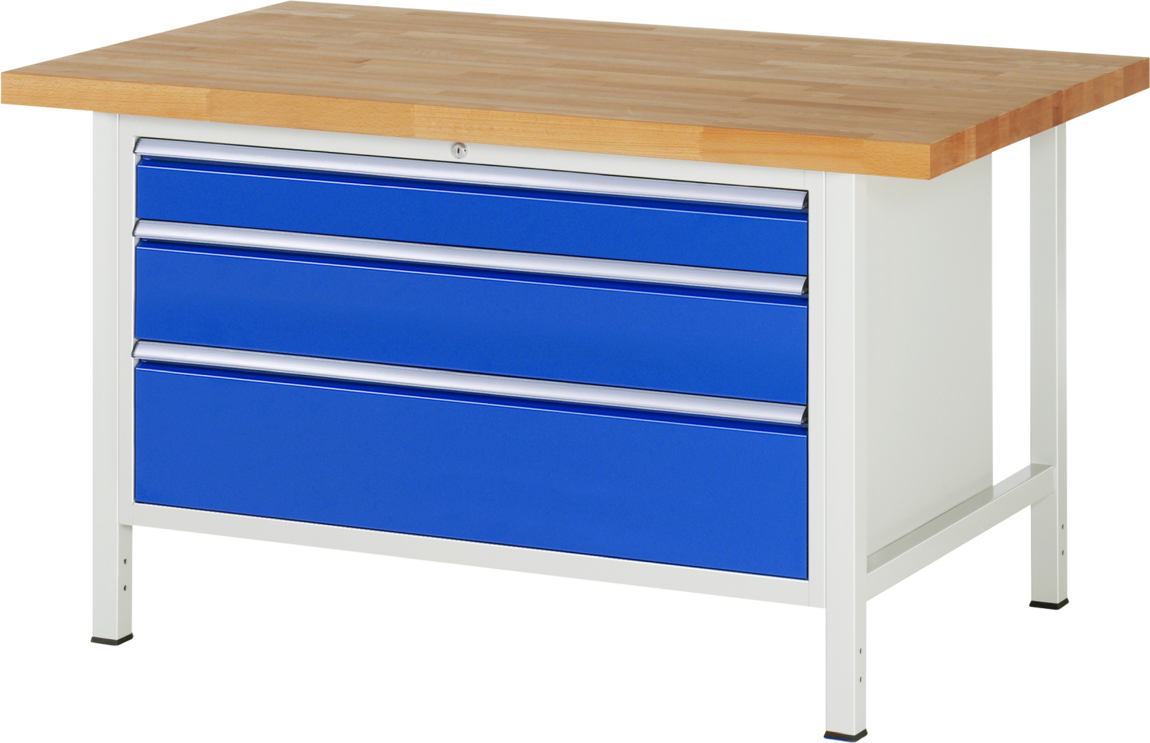 Werkbank Modell 8359,  BxTxH 1500x900x840 mm,  Buche-Massiv Arbeitsplatte 40 mm,  3 Schubladen mit  Vollauszug 100 % und  SoftClosing