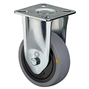 ESD-Apparaterolle, Bockrolle, Gummi antistatisch grau, Durchm. 50 mm, Traglast 50 kg, Kugellager, Anschraubplatte