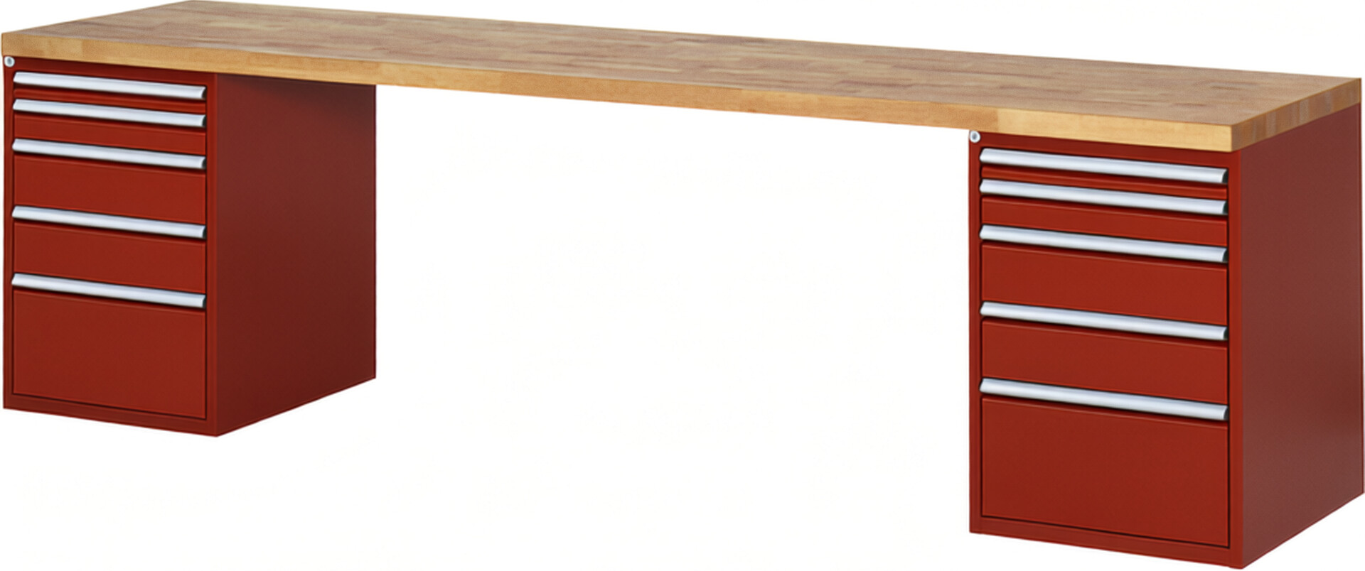 RAU Werkbank rot - Breite 300 cm - Tiefe 70 cm - Höhe 89 cm - Buche-Massiv Arbeitsplatte 40 mm