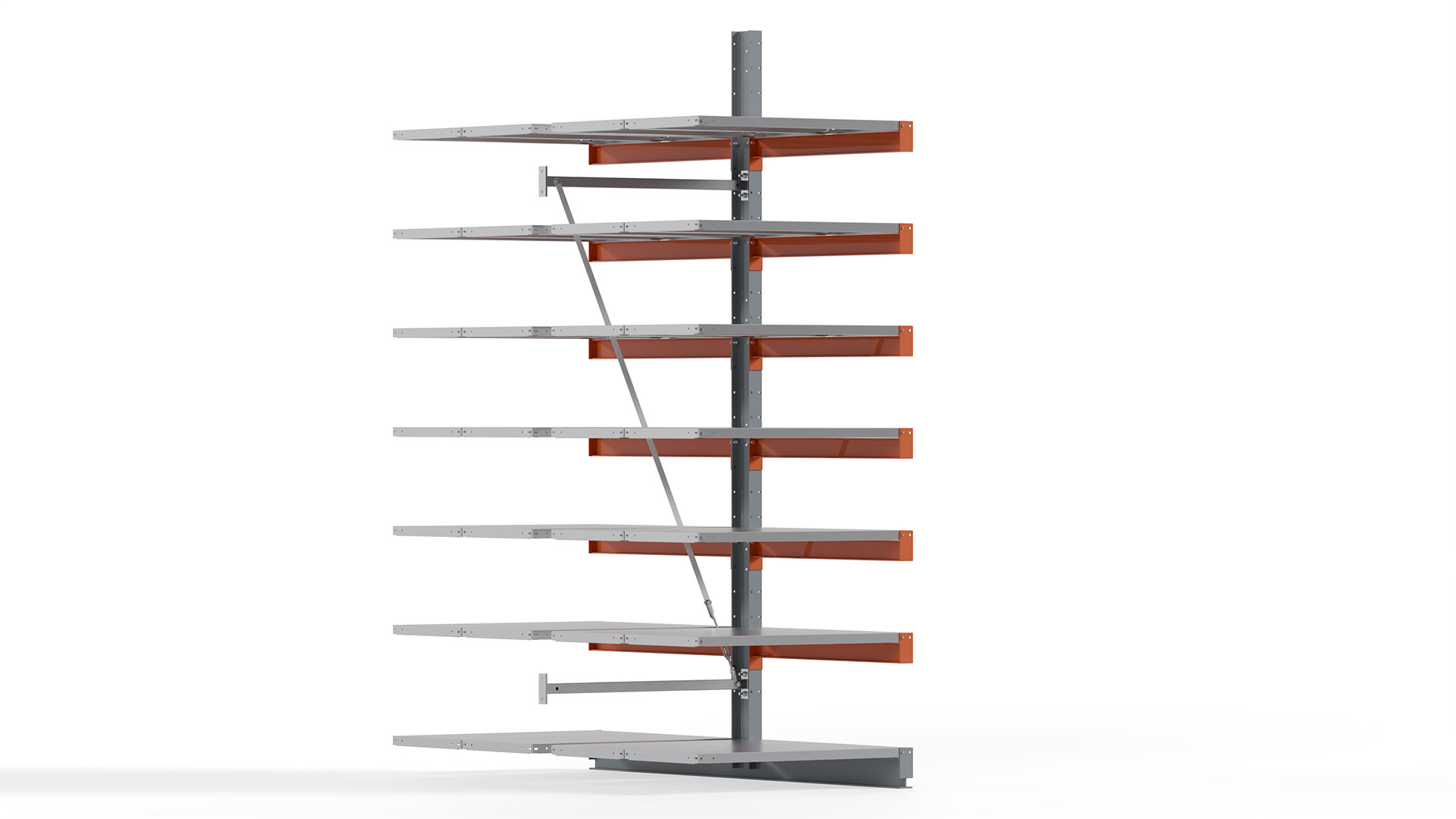 Kragarmregal KARL basic - Anbaufeld - Breite: 100 cm - Höhe: 300 cm - Tiefe: 212 cm - Traglast je Arm: 450 kg - doppelseitig
