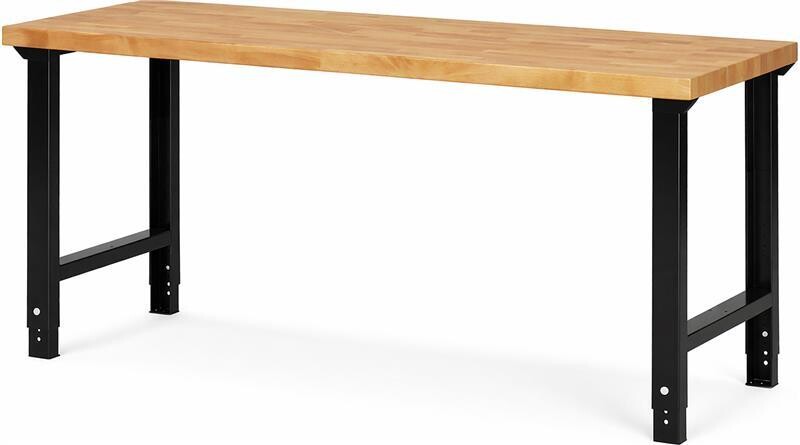 Werkbank Modell 7000 schwarz, BxTxH 2000x700x790-1140 mm,  Buche-Massiv Arbeitsplatte 40 mm