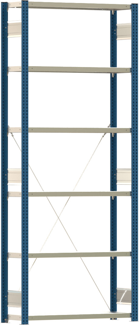 Fachbodenregal BERT - Breite: 100,5 cm - Tiefe: 30 cm - Höhe: 250 cm - 6 Böden - Grundregal