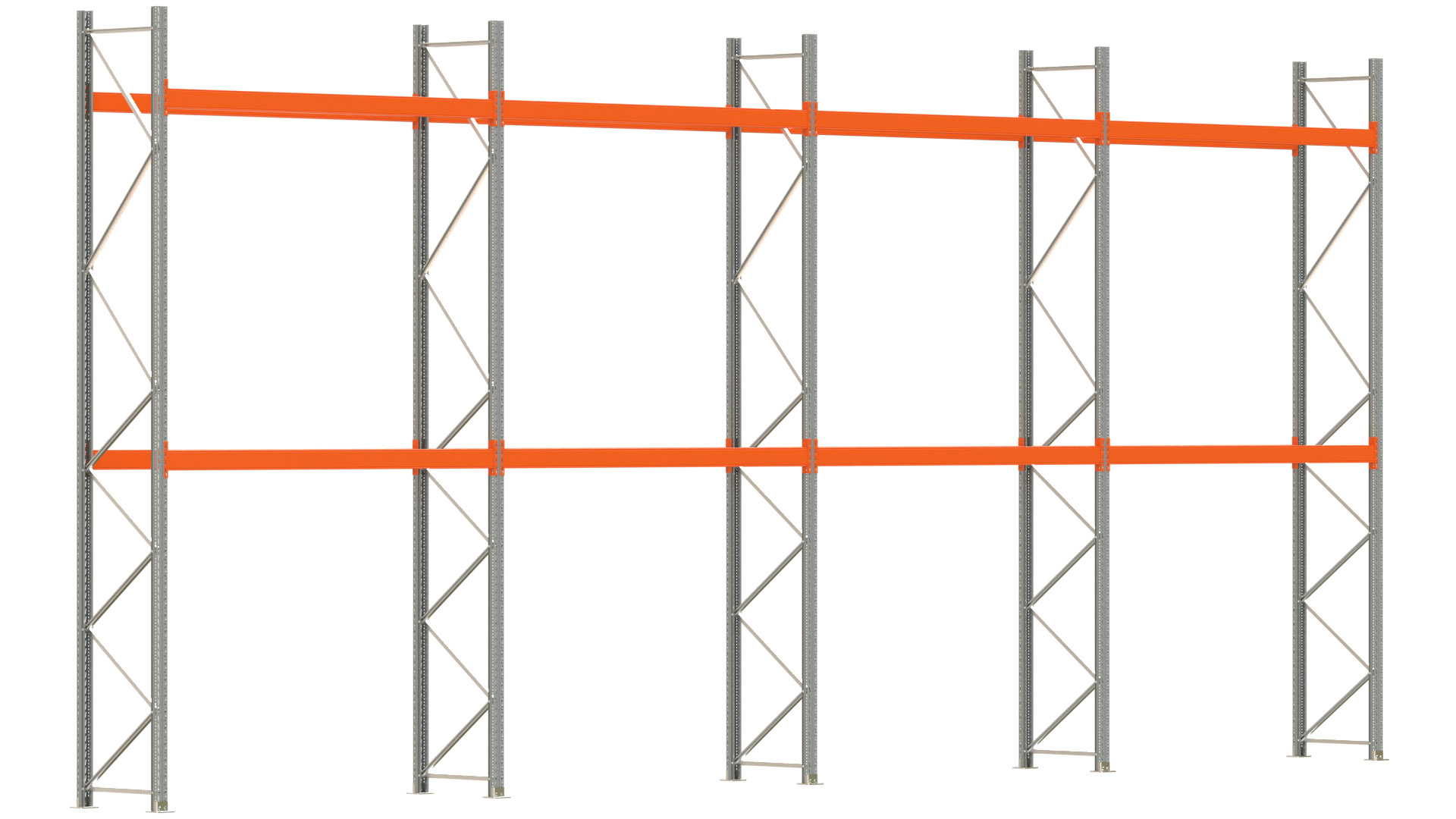 Palettenregal ARTUS - Breite 1122,5 cm - Höhe 500 cm - Tiefe 80 cm - 2 Träger-Ebenen - max. Fachlast 3000 kg - 24 Palettenstellplätze