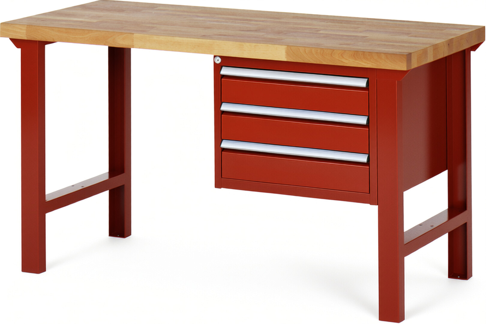 RAU Werkbank rot - Breite 150 cm - Tiefe 70 cm - Höhe 84 cm - Buche-Massiv Arbeitsplatte 40 mm