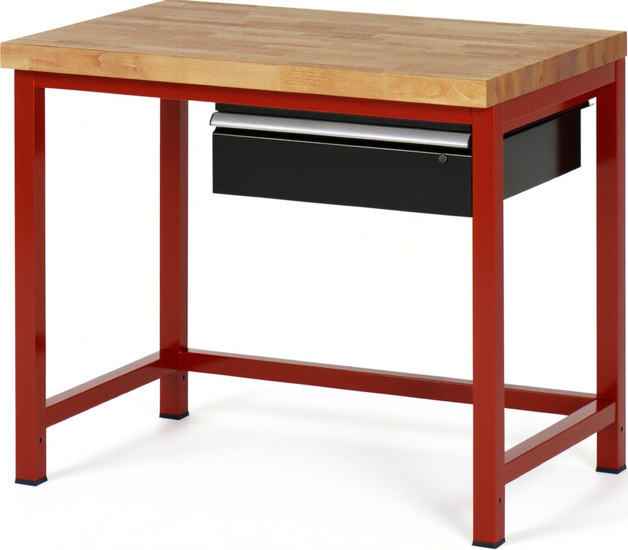 Werkbank Modell 8001 rot - schwarz, BxTxH 1000x700x840-1040 mm,  Buche-Massiv Arbeitsplatte 40 mm,  1 Schublade mit  Auszug 90 %