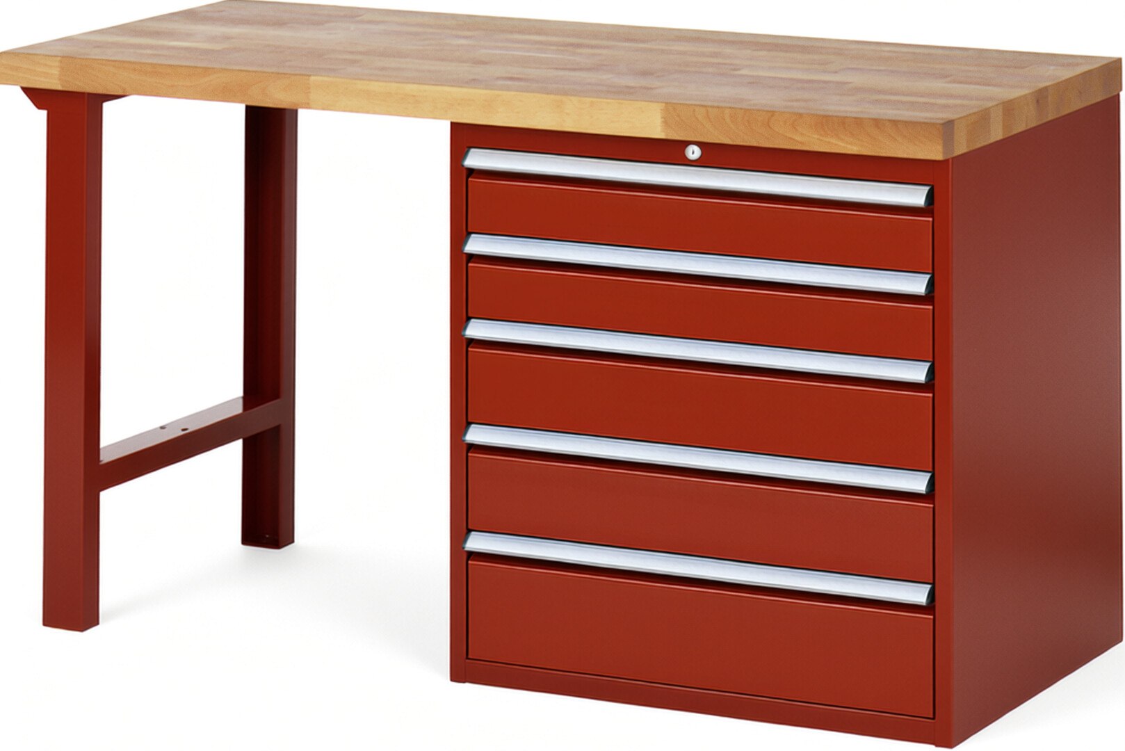 RAU Werkbank rot - Breite 150 cm - Tiefe 70 cm - Höhe 89 cm - Buche-Massiv Arbeitsplatte 40 mm