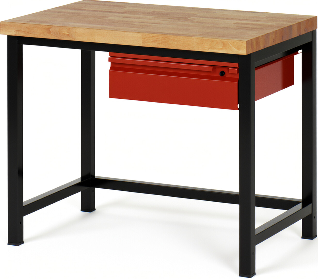Werkbank schwarz - rot, Breite 100 cm, Tiefe 70 cm, Höhe 84 cm, 1 Schublade(n), Platte: Buche-Massiv-Arbeitsplatte