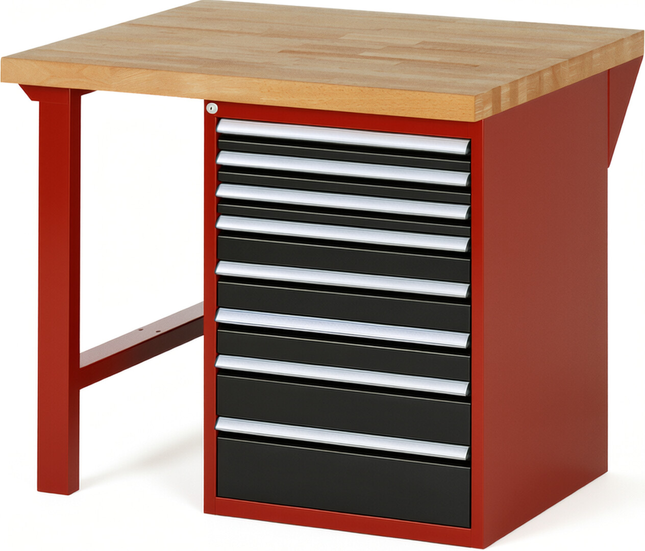 RAU Werkbank rot - schwarz - Breite 100 cm - Tiefe 90 cm - Höhe 84 cm - Buche-Massiv Arbeitsplatte 40 mm