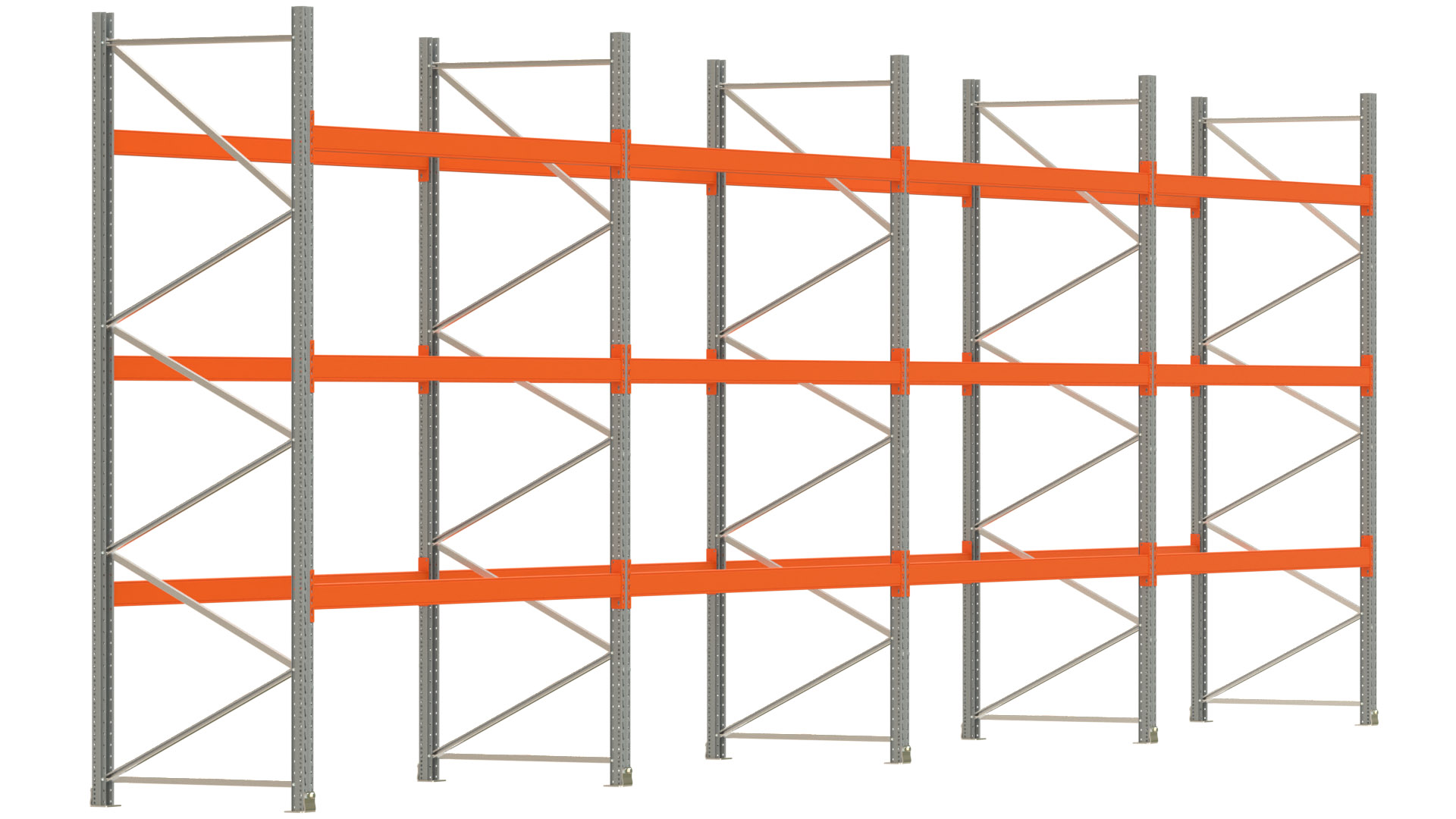 Palettenregal ARTUS - Breite 1122,5 cm - Höhe 350 cm - Tiefe 110 cm - 3 Träger-Ebenen - max. Fachlast 2100 kg - 48 Palettenstellplätze
