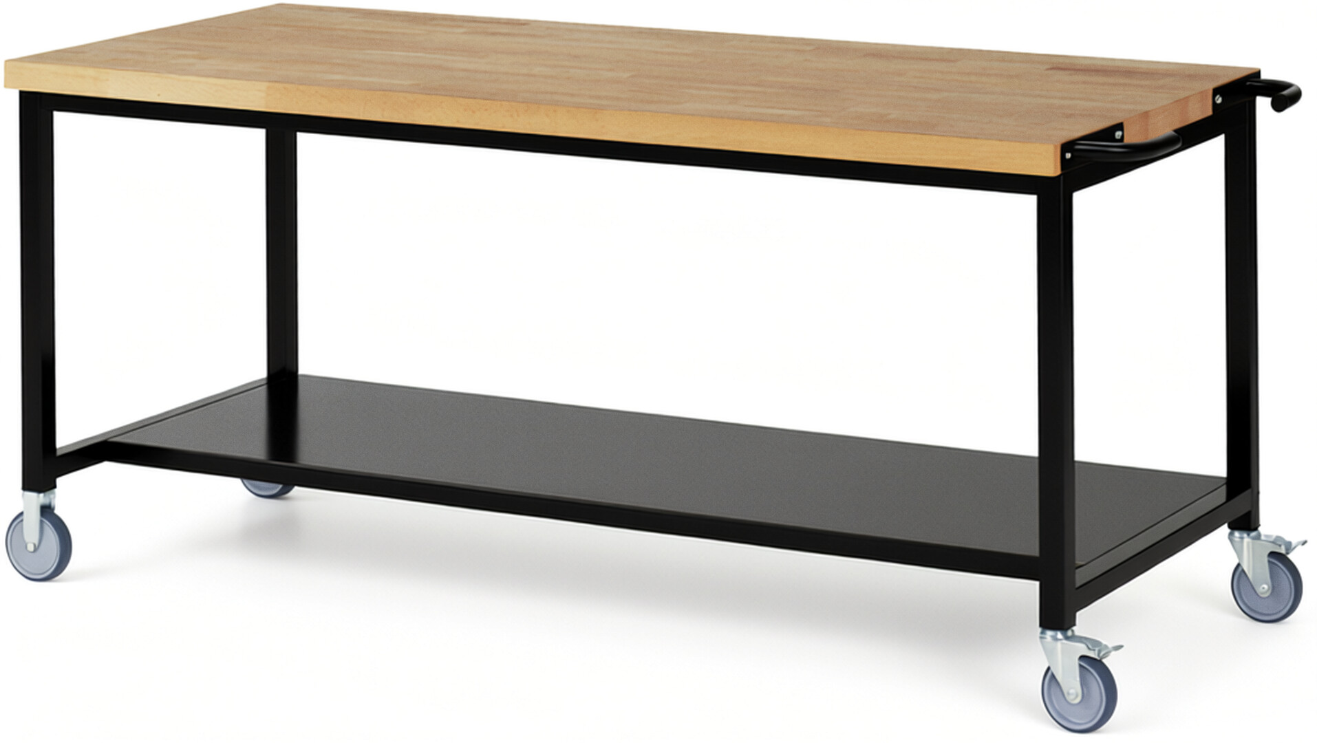 RAU Werkbank schwarz - Breite 200 cm - Tiefe 90 cm - Höhe 88 cm - Buche-Massiv Arbeitsplatte 40 mm