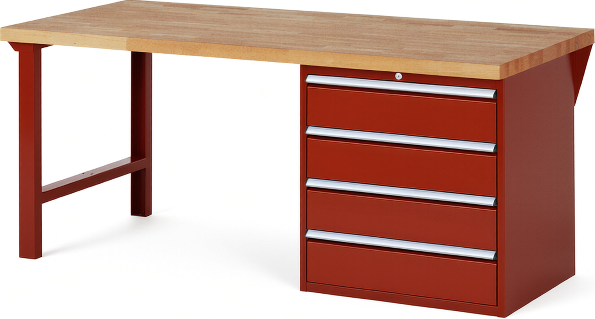 RAU Werkbank rot - Breite 200 cm - Tiefe 90 cm - Höhe 84 cm - Buche-Massiv Arbeitsplatte 40 mm