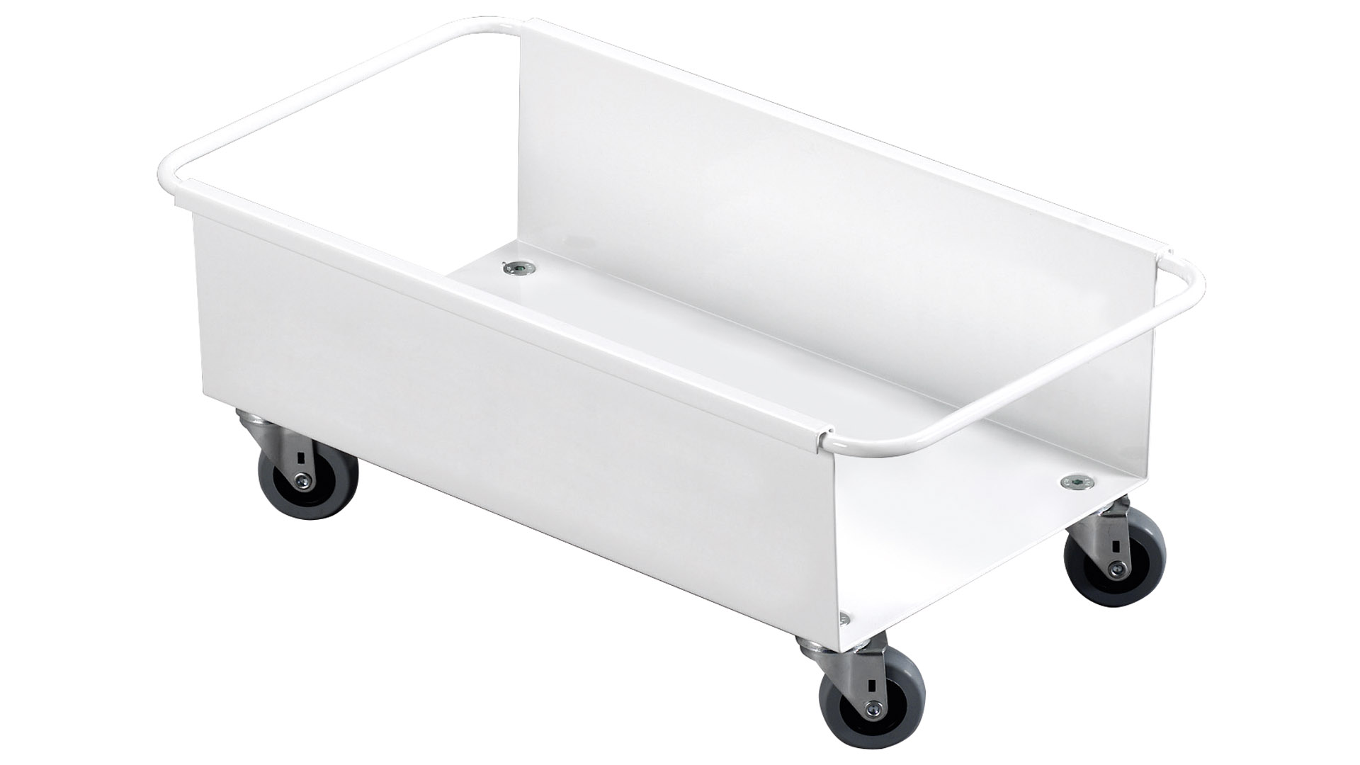 Fahrwagen für 60 Liter Abfallbehälter, aus weiß lackiertem Metall, 4 Lenkrollen